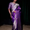 Deep Purple Jamdhani embroideree Cotton saree