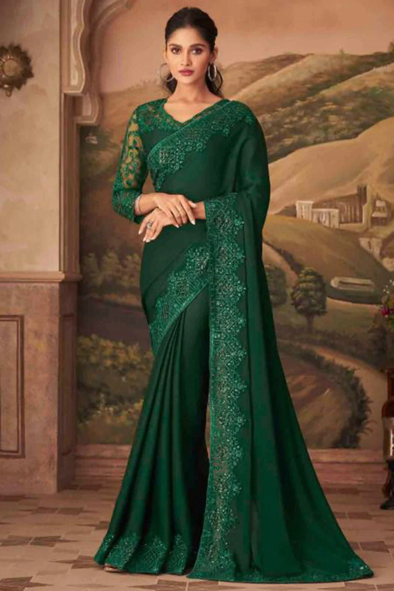 Sea green Jamdhani Embroidered Cotton Saree