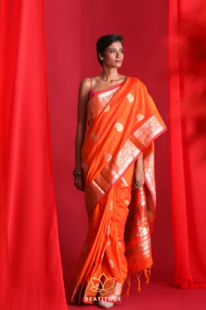 orange Floral embrodered Banarsi saress