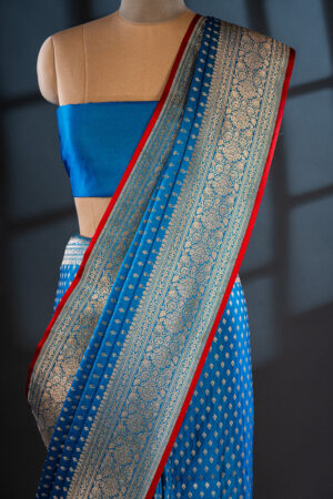 Emerald Blue Banarsi Silk Booti saree