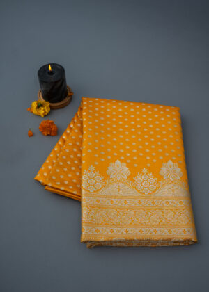 Mustard Yellow Banarsi Silk Booti saree
