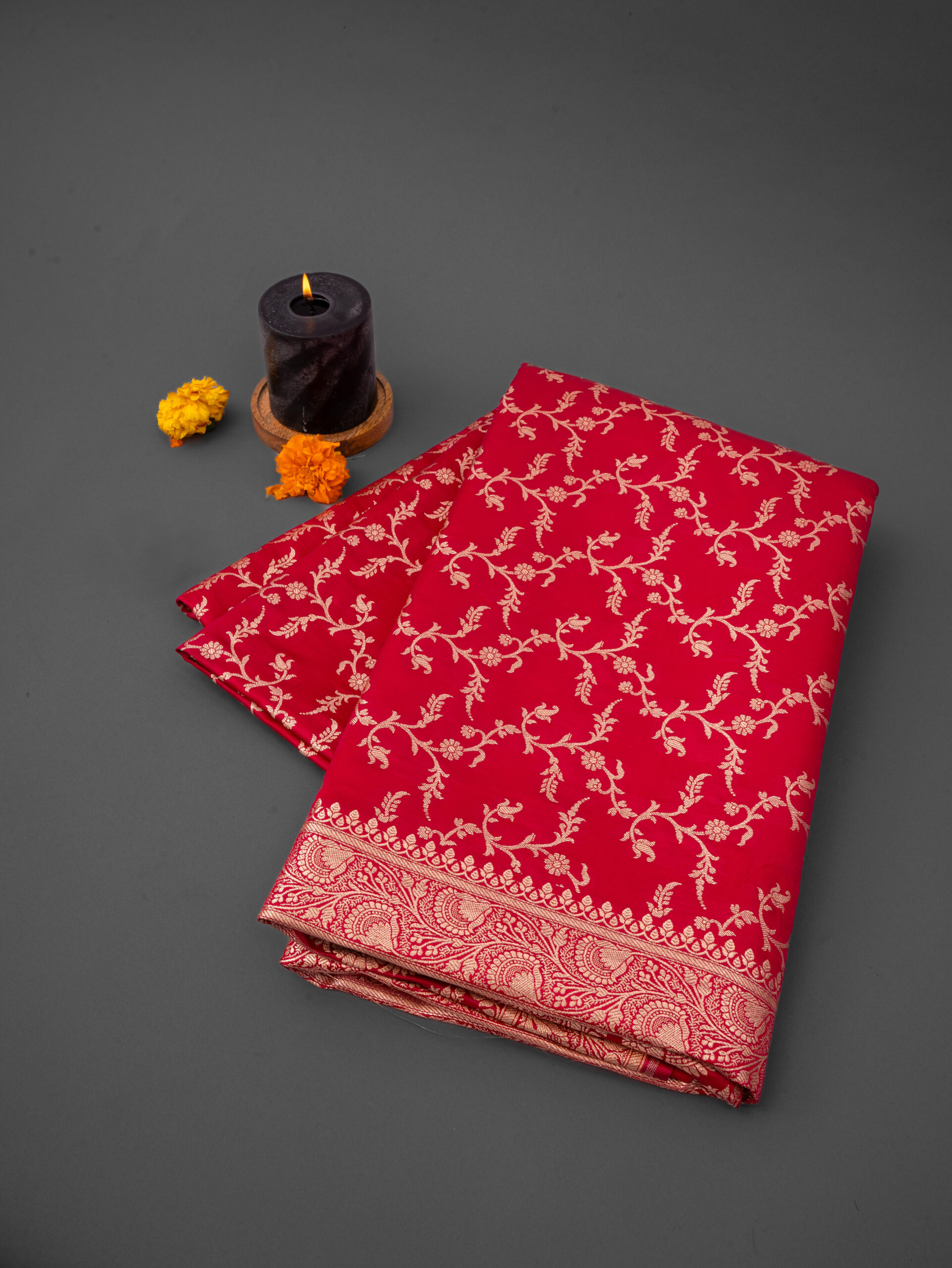 Red Banarsi Handloom Jaal Silk Saree