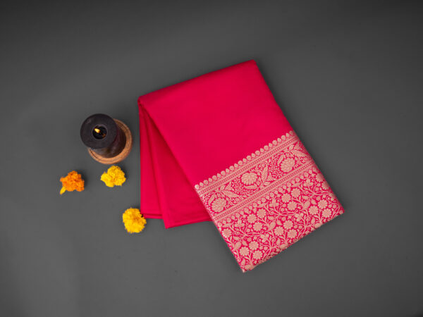 Banarsi Border Solid Rani Silk Saree