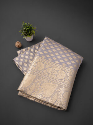 Stone Grey Banarsi Silk Booti saree