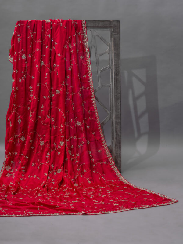 Red Hand embroidered Jarkan Crepe Saree